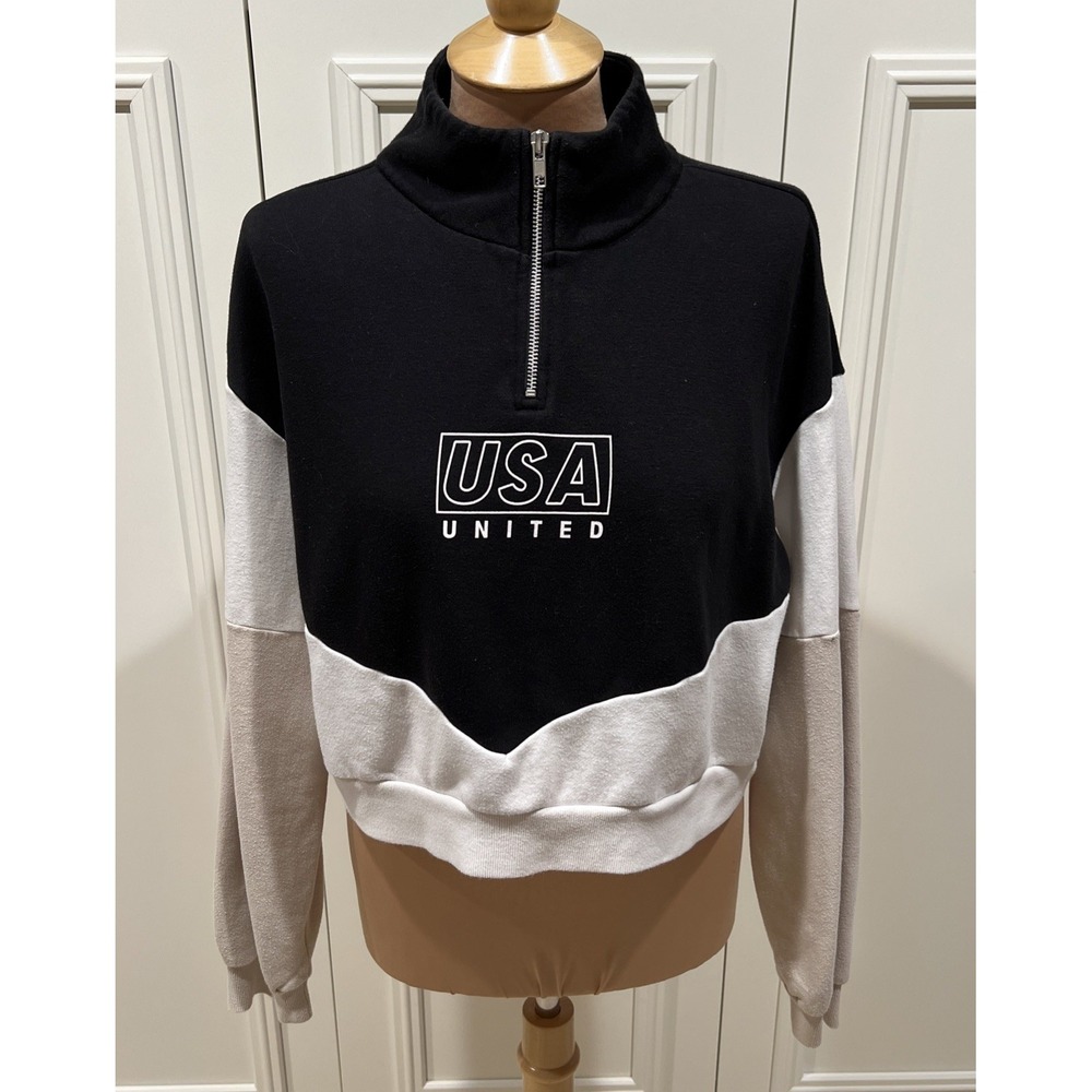H&M Divided USA United Crop 1/4 Zip Sweatshirt Athleisure